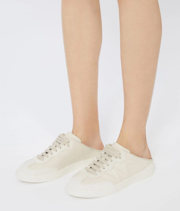 Кожаные кроссовки-мюли на шнуровке WEEKEND Max Mara PACOSABOT белые