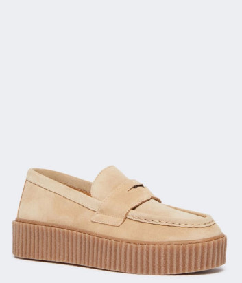 Мокасины из мягкой кожи WEEKEND Max Mara KAPOKLOAFER бежевые
