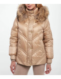 Стеганый пуховик ERMANNO Firenze D47EA003EX5 с капюшоном золотистый