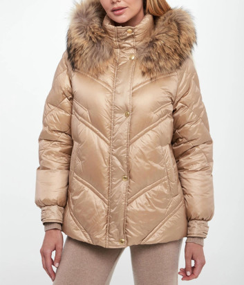 Стеганый пуховик ERMANNO Firenze D47EA003EX5 с капюшоном золотистый