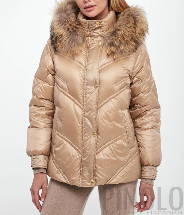 Стеганый пуховик ERMANNO Firenze D47EA003EX5 с капюшоном золотистый