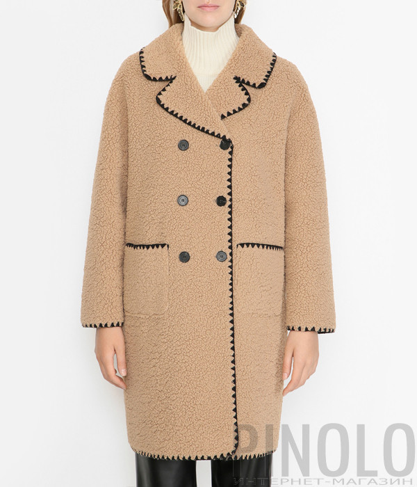 Двобортне пальто ERMANNO Firenze D47ED060E99 з контрастним рядком бежеве