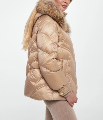 Стеганый пуховик ERMANNO Firenze D47EA003EX5 с капюшоном золотистый
