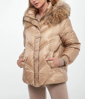Стеганый пуховик ERMANNO Firenze D47EA003EX5 с капюшоном золотистый