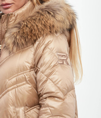 Стеганый пуховик ERMANNO Firenze D47EA003EX5 с капюшоном золотистый