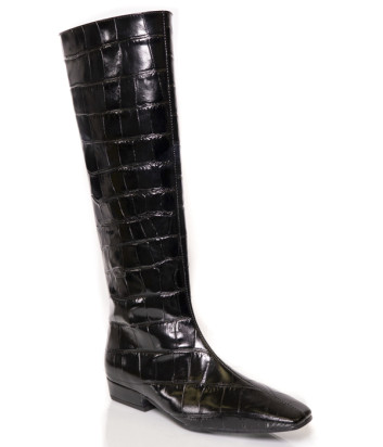 Шкіряні чоботи BIANCA DI R312 з тисненням під крокодила чорні