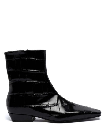 Шкіряні ботильйони BIANCA DI R309 з тисненням під крокодила чорні