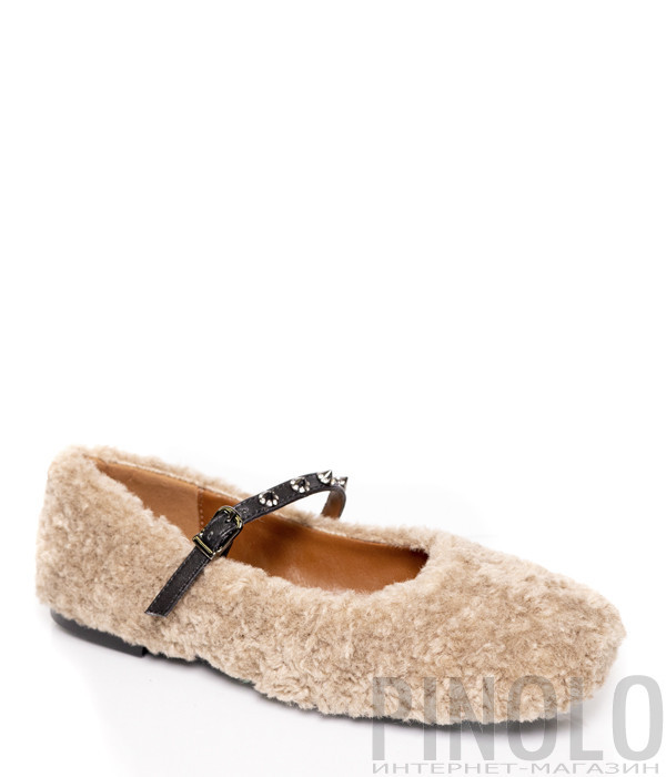 Плюшевые балетки TOSCA BLU SF2515S155 с пряжкой бежевые