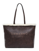 Сумка-шоппер ERMANNO Firenze 12401988 з хутряним оздобленням коричнева