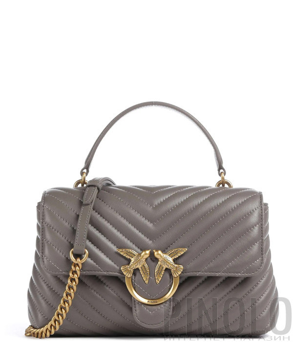 Сумка у стьобаній шкірі PINKO Love Lady Puff Classic 100043 із золотистою фурнітурою сіра