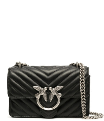 Сумка в стеганной коже PINKO Love One Mini 100074 с серебристой фурнитурой черная
