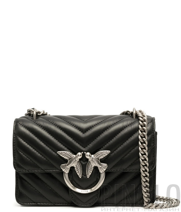 Сумка в стеганной коже PINKO Love One Mini 100074 с серебристой фурнитурой черная
