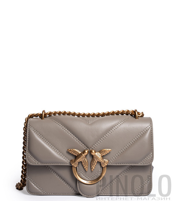 Сумка в стьобаній шкірі PINKO Mini Love 104550 із золотистою фурнітурою сіра