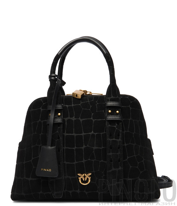Замшева сумка PINKO Escape Bag 105906 із тисненням під крокодила чорна