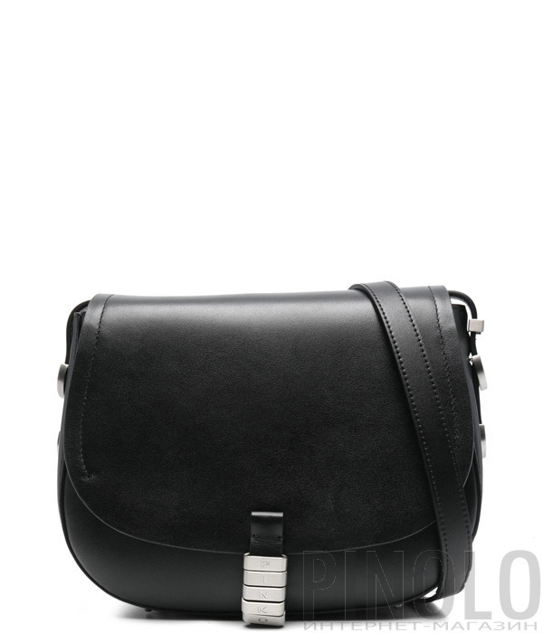 Велика сумка через плече PINKO Saddle Bag 103830 із сріблястою фурнітурою чорна