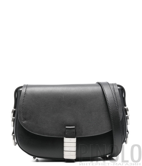 Сумка через плече PINKO Saddle Mini 103831 із сріблястою фурнітурою чорна