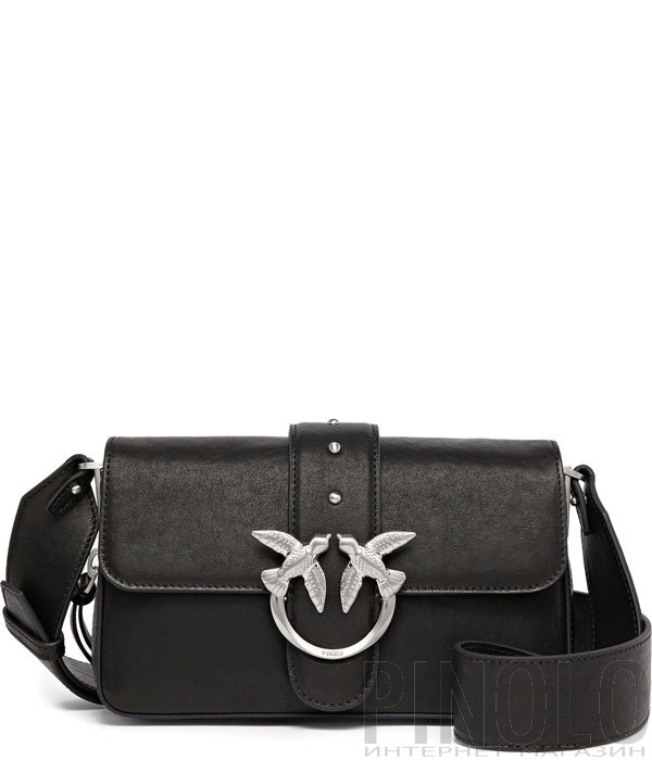 Шкіряна сумка PINKO Mini Love Bag Slouchy Zip 105345 з плечовим ременем та ланцюжком чорна