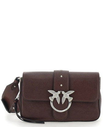 Шкіряна сумка PINKO Mini Love Bag Slouchy Zip 105345 з плечовим ременем та ланцюжком бордова