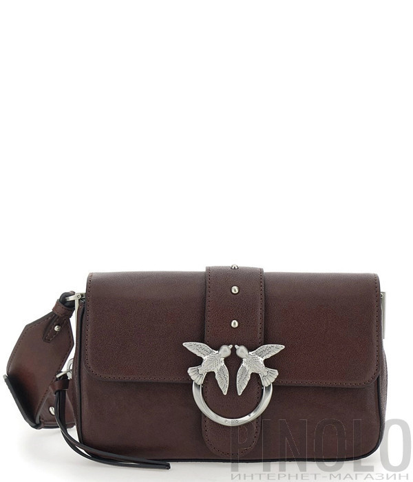 Шкіряна сумка PINKO Mini Love Bag Slouchy Zip 105345 з плечовим ременем та ланцюжком бордова