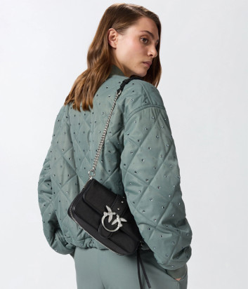Кожаная сумка PINKO Mini Love Bag Slouchy Zip 105345 с плечевым ремнем и цепочкой черная
