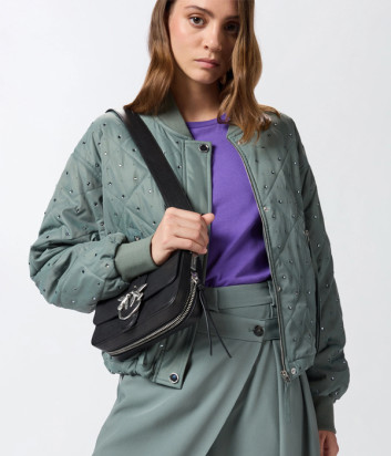 Кожаная сумка PINKO Mini Love Bag Slouchy Zip 105345 с плечевым ремнем и цепочкой черная