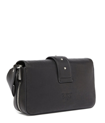 Кожаная сумка PINKO Mini Love Bag Slouchy Zip 105345 с плечевым ремнем и цепочкой черная