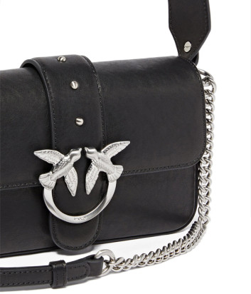 Кожаная сумка PINKO Mini Love Bag Slouchy Zip 105345 с плечевым ремнем и цепочкой черная