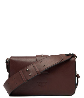 Кожаная сумка PINKO Mini Love Bag Slouchy Zip 105345 с плечевым ремнем и цепочкой бордовая