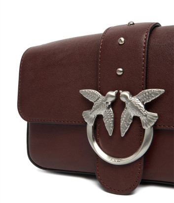 Кожаная сумка PINKO Mini Love Bag Slouchy Zip 105345 с плечевым ремнем и цепочкой бордовая