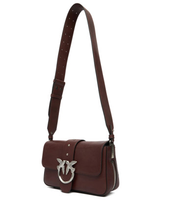 Кожаная сумка PINKO Mini Love Bag Slouchy Zip 105345 с плечевым ремнем и цепочкой бордовая
