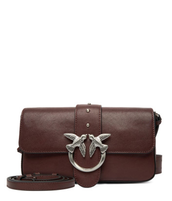 Кожаная сумка PINKO Mini Love Bag Slouchy Zip 105345 с плечевым ремнем и цепочкой бордовая