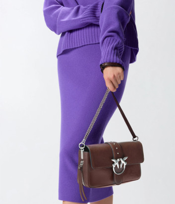 Кожаная сумка PINKO Love One Slouchy Zip Classic 105081с плечевым ремнем и цепочкой бордовая