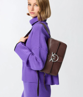 Кожаная сумка PINKO Love One Slouchy Zip Classic 105081с плечевым ремнем и цепочкой бордовая