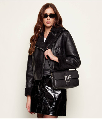 Кожаная сумка PINKO Love One Slouchy Zip Classic 105081с плечевым ремнем и цепочкой черная