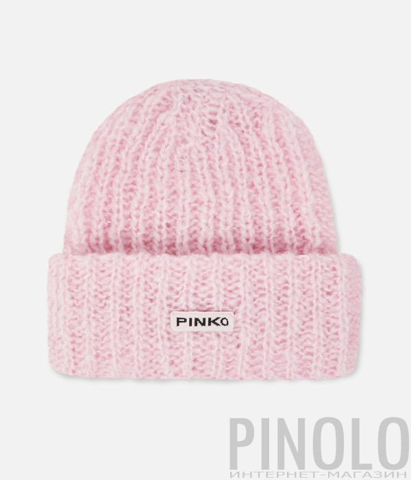 Шапка з м'якої вовняної пряжі PINKO 105989 A2Z2 з логотипом рожева
