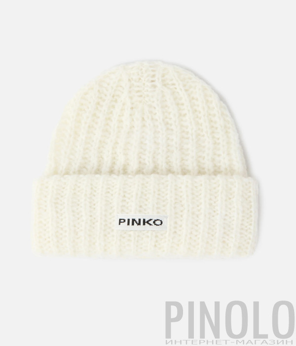 Шапка из мягкой шерстяной пряжи PINKO 105989 A2Z2 с логотипом молочная