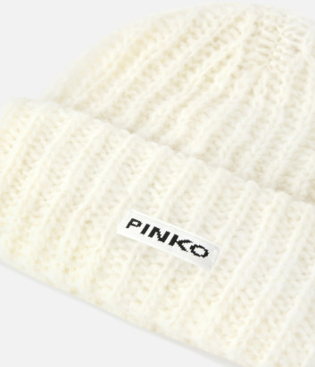 Шапка из мягкой шерстяной пряжи PINKO 105989 A2Z2 с логотипом молочная
