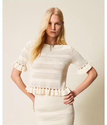 Вязаный костюм TWINSET 261TP3082-261TP3083 свитер и юбка с оборками