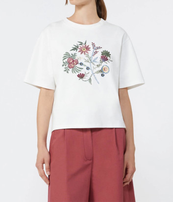 Белая футболка WEEKEND Max Mara WKDSABATO с вышитым цветочным принтом