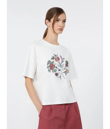 Белая футболка WEEKEND Max Mara WKDSABATO с вышитым цветочным принтом