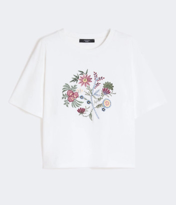 Белая футболка WEEKEND Max Mara WKDSABATO с вышитым цветочным принтом