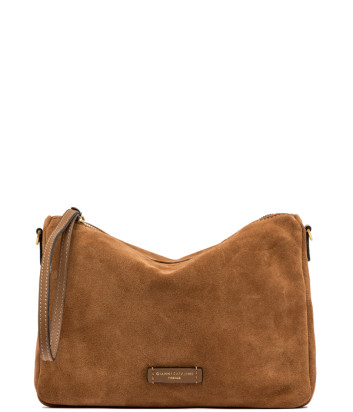 Сумка з м'якої замші GIANNI CHIARINI NORA POUCH 10225 зі шкіряним ремінцем карамельна