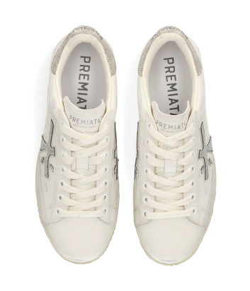 Белые кожаные кроссовки PREMIATA STEVEND 8127 с серебристыми деталями