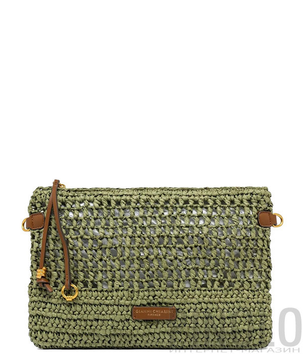 Летняя сумка-клатч из вязаной соломы GIANNI CHIARINI NEFELI 11950 зеленая