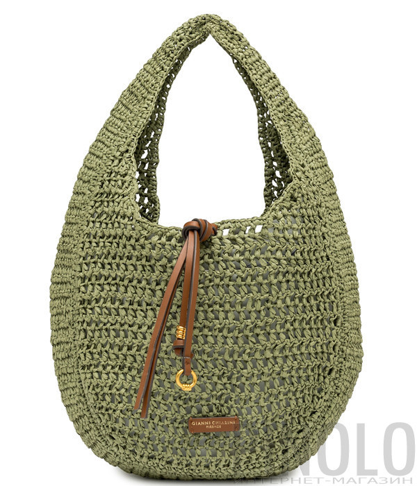 Летняя сумка-хобо из вязаной соломы GIANNI CHIARINI NEFELI 11954 зеленая