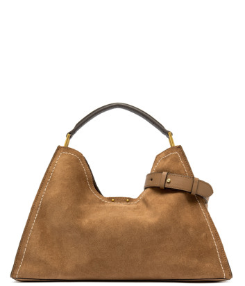 Сумка из мягкой замши GIANNI CHIARINI Aurora 12286 с контрастной строчкой рыжая