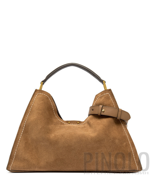 Сумка из мягкой замши GIANNI CHIARINI Aurora 12286 с контрастной строчкой рыжая