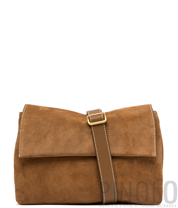 Сумка из мягкой замши GIANNI CHIARINI Three 12295 с контрастной строчкой рыжая