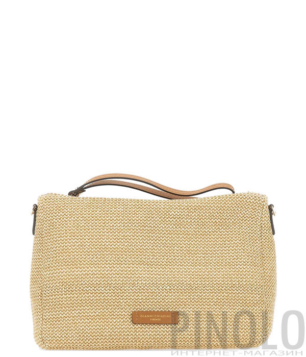 Сумка із соломи GIANNI CHIARINI NORA POUCH 10225 зі шкіряним ремінцем бежева