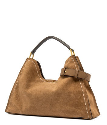 Сумка из мягкой замши GIANNI CHIARINI Aurora 12286 с контрастной строчкой рыжая